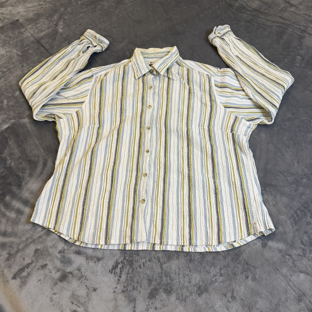 Columbia Shirt Women Sz XL Milti Stripe Seersucker Crinkle Hiking Travel Retro